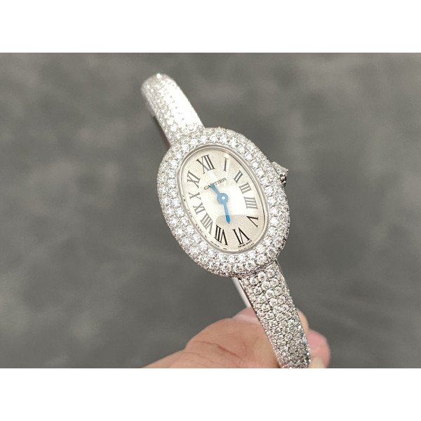 Cartier Baignoire HPI01607 Mini Model Silver Dial Iced Out Moissanite Best Replica (Wrist Size 15, 16, 17cm)