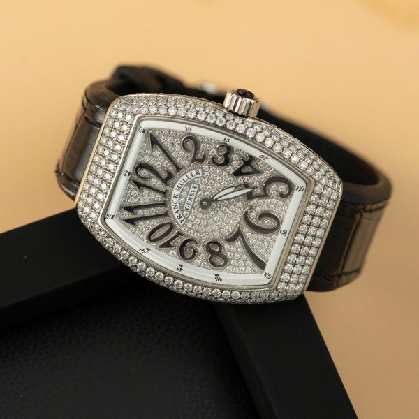 Franck Muller Vanguard V32 Black Full Moissanite Diamonds Best Replica ABF 32mm