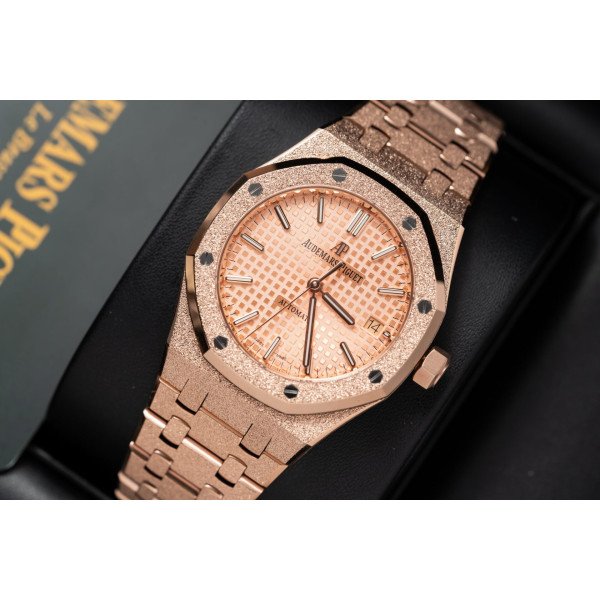 Audemars Piguet Royal Oak 15454OR Frosted Gold Pink Dial Replica 37mm
