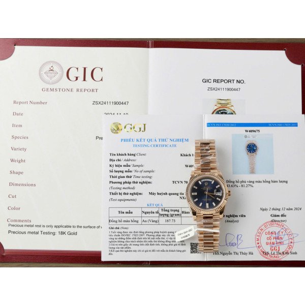 Rolex Day-Date 40 Blue Baguette Dial 18K Rose Gold Wrapped Best Replica Q Factory 40mm