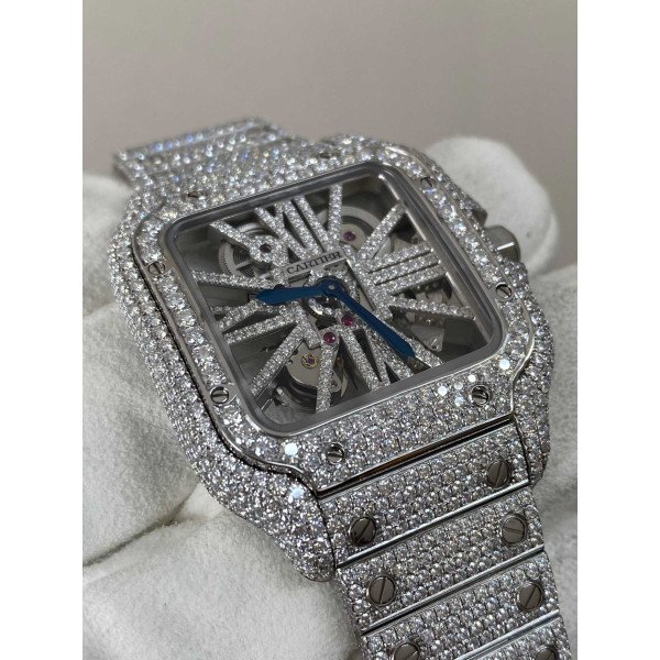 Cartier Santos Skeleton Bust Down Moissanite Super Clone MLF 39.8mm