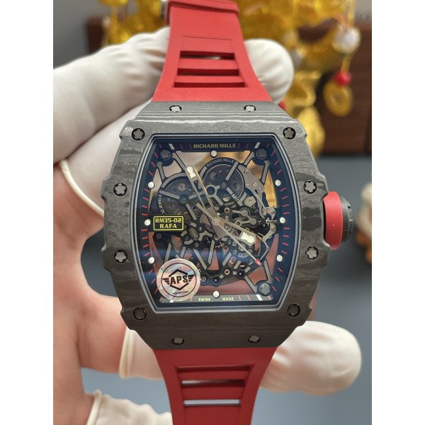 Richard Mille RM35-02 Rafael Nadal Black Carbon TPT 1:1 Super Clone Top Quality Free Sprung APSF V2 49.94mm x 44.5mm