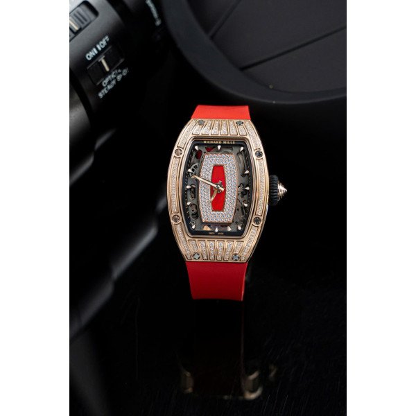 Richard Mille RM07-01 Lady Rose Gold Diamonds Jasper Dial Rubber Strap 1:1 Super Clone ZF 45.32 x 32.3mm
