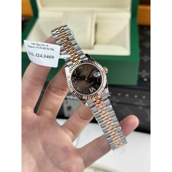 Rolex Datejust Lady Two Tone 10K Rose Gold Wrapped Chocolate Roman Dial 31mm