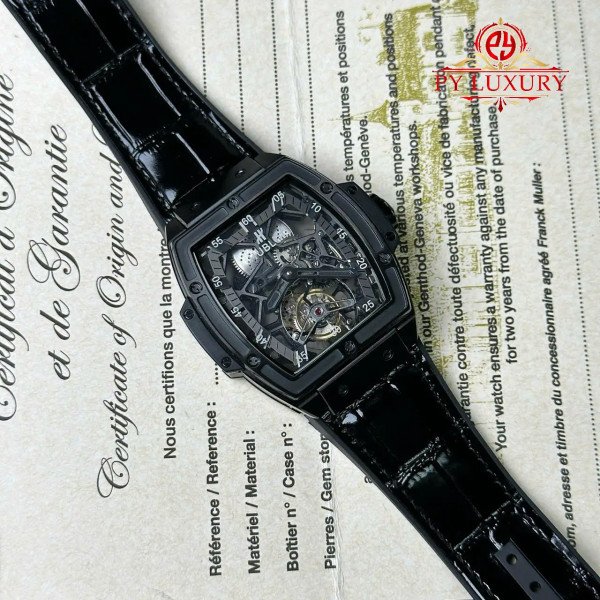 Hublot Spirit of Big Bang Tourbillon Skeleton Dial Black Ceramic Best Replica 45mm