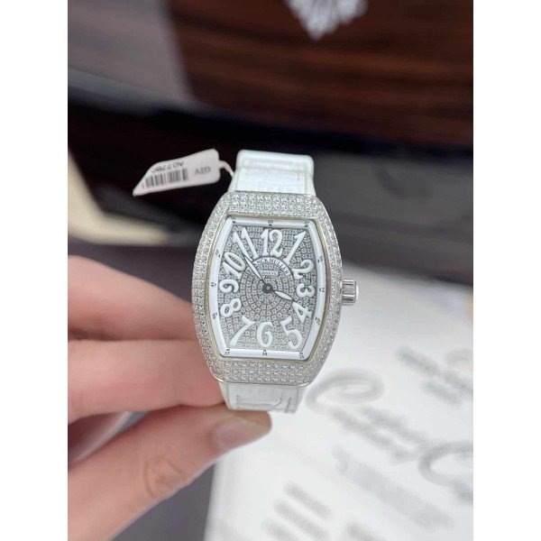 Franck Muller Vanguard V32 White Custom Full Moissanite Best Replica ABF 32mm