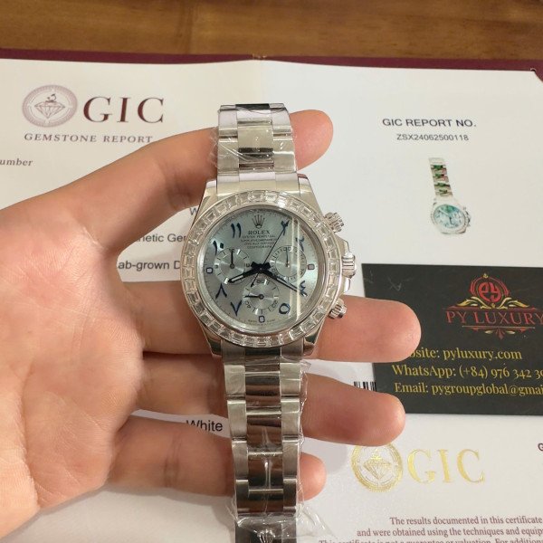Rolex Daytona 116576TBR-0005 Platinum Arabic Dial Baguette Diamonds 40mm
