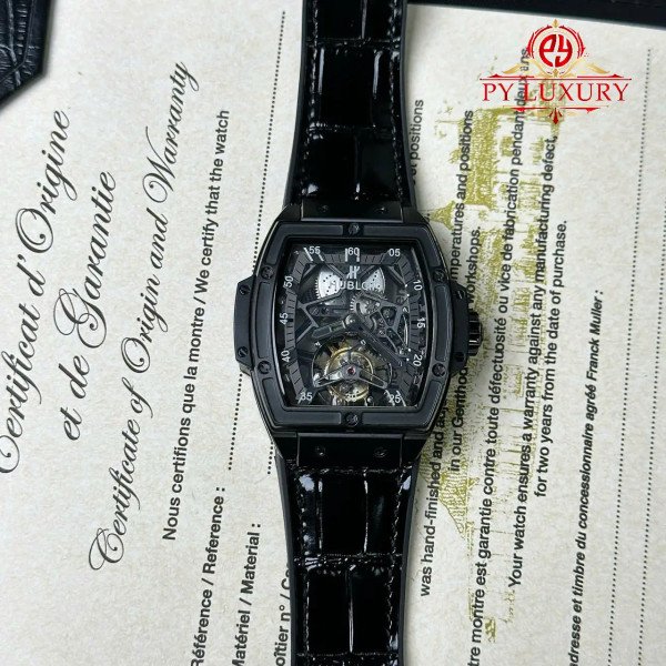 Hublot Spirit of Big Bang Tourbillon Skeleton Dial Black Ceramic Best Replica 45mm