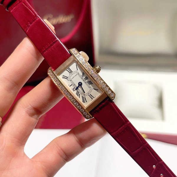 Cartier Tank Américaine WJTA0059 Rose Gold Silver Dial Stone-set Bezel Small Model Best Replica 35.4 mm x 19.4 mm