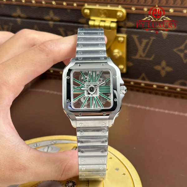 Cartier Santos De Cartier Skeleton Green WHSA0028 Large Model Super Clone MLF 39.8mm