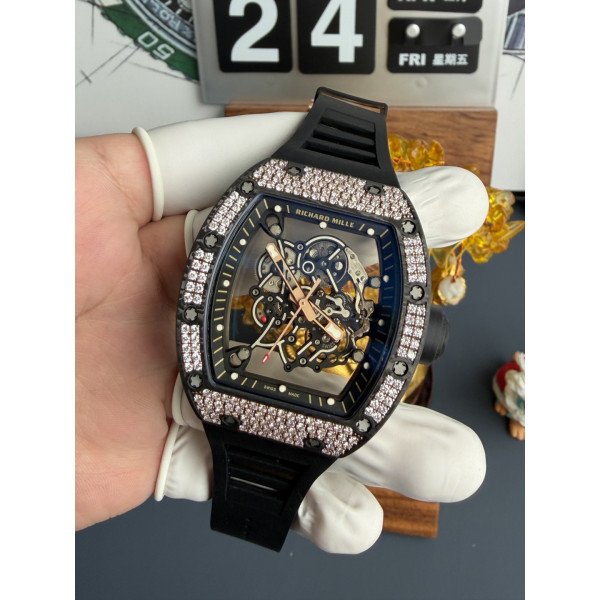 Richard Mille RM055 Rose Gold Custom Carbon TPT CVD Diamond Vaucher Movement 42.7mm x 49.9mm
