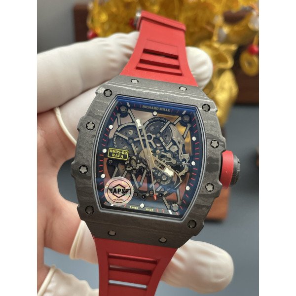 Richard Mille RM35-02 Rafael Nadal Black Carbon TPT 1:1 Super Clone Top Quality Free Sprung APSF V2 49.94mm x 44.5mm