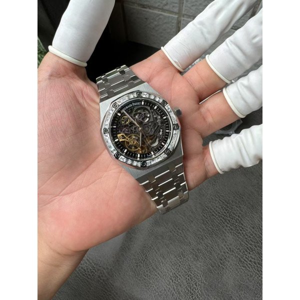Audemars Piguet Royal Oak OpenWorked 15412BC Custom Moissanite Bezel 1:1 Best Replica 41mm