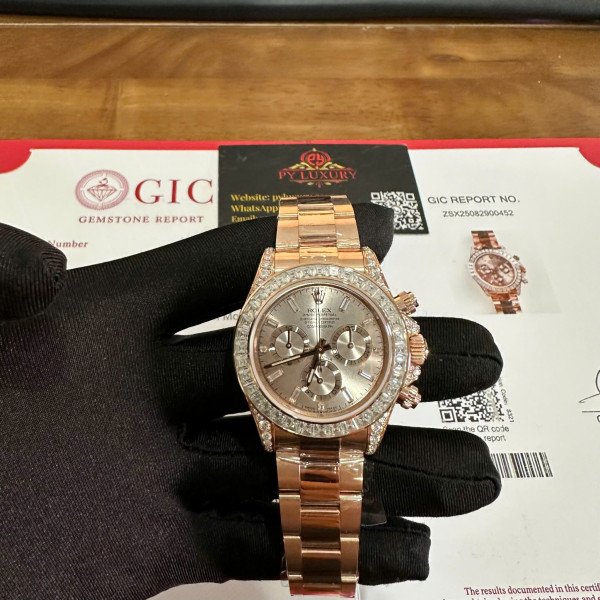 Rolex Daytona 126595TBR-0001 18K Rose Gold Plating Sundust Diamond-set Dial Custom Moissanite 1:1 Best Replica 40mm
