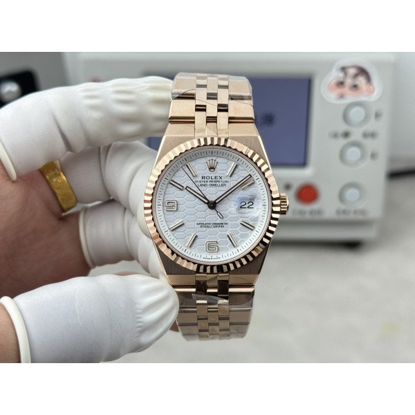 Rolex Land-Dweller 127235-0001 Rose Gold White Honeycomb-Motif Dial Best Replica BPF 36mm