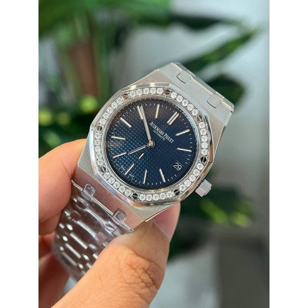 Audemars Piguet Royal Oak Jumbo 16202ST Blue Dial Custom Moissanite Bezel Best Replica ZF 39mm