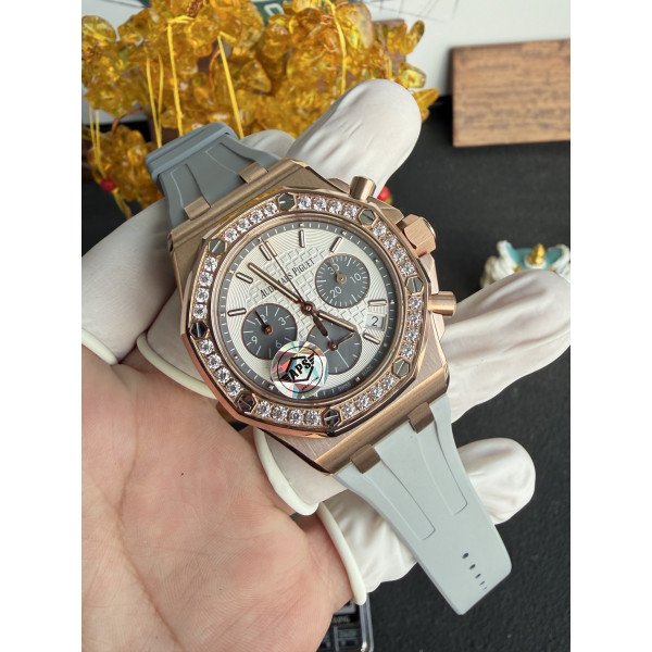Audemars Piguet Royal Oak Offshore 26231OR Rose Gold Silver Dial Diamond Bezel 1:1 Best Replica APSF 37mm