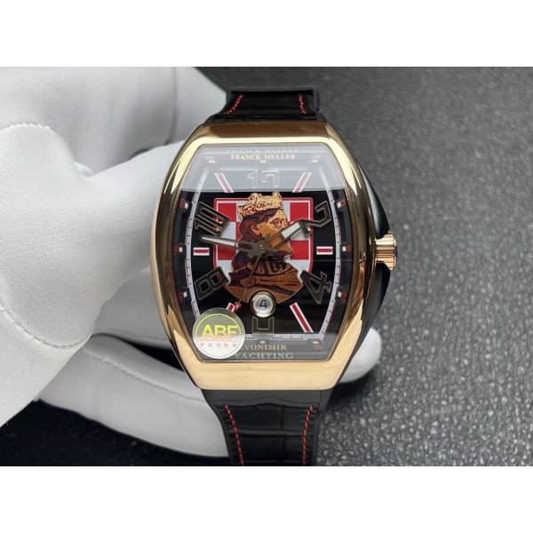 Franck Muller Vanguard V45 Croatia ZVONIMIR Rose Gold Black Dial Leather Strap 1:1 Best Copy ABF 45mm