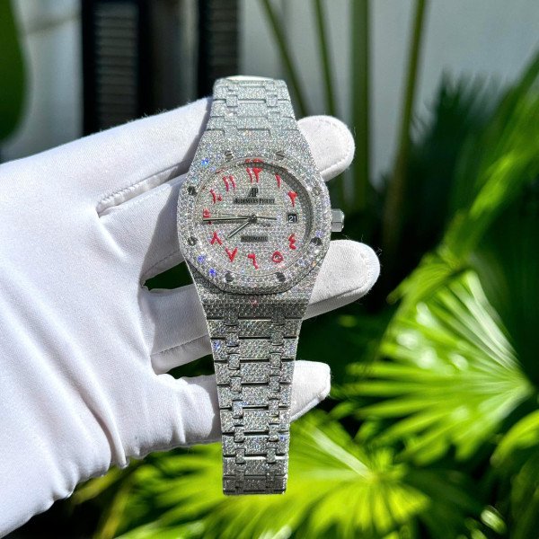 Audemars Piguet Royal Oak Red Arabic Numerals Iced Out Moissanite Super Clone 41mm