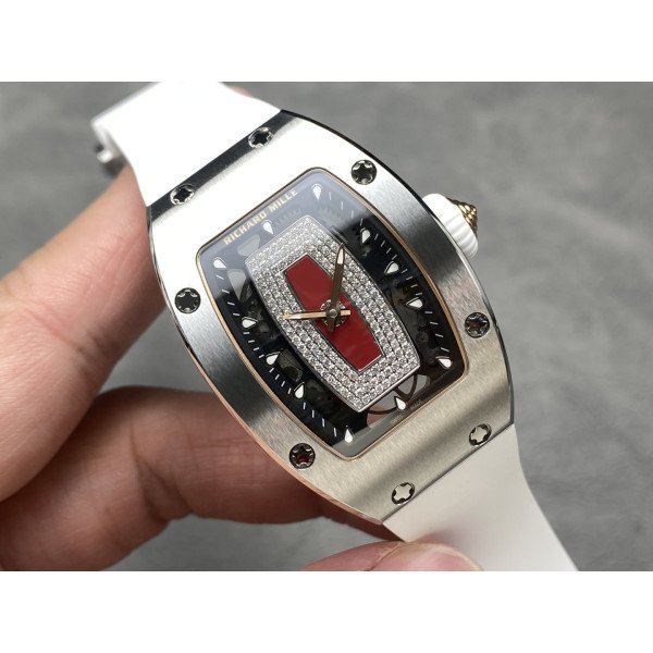 Richard Mille RM07-01 White Gold Red Lip White Rubber Strap 1:1 Best Replica BBAF 45.32 x 32.3mm
