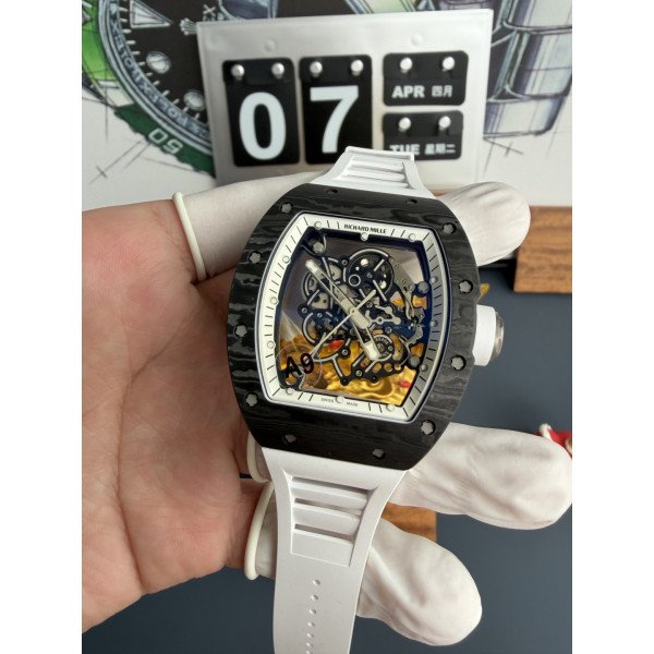 Richard Mille RM055 Bubba Watson White Legend Carbon NTPT Vaucher Movement 1:1 Super Clone A9 Factory 42.7mm x 49.9mm (Free Sprung)