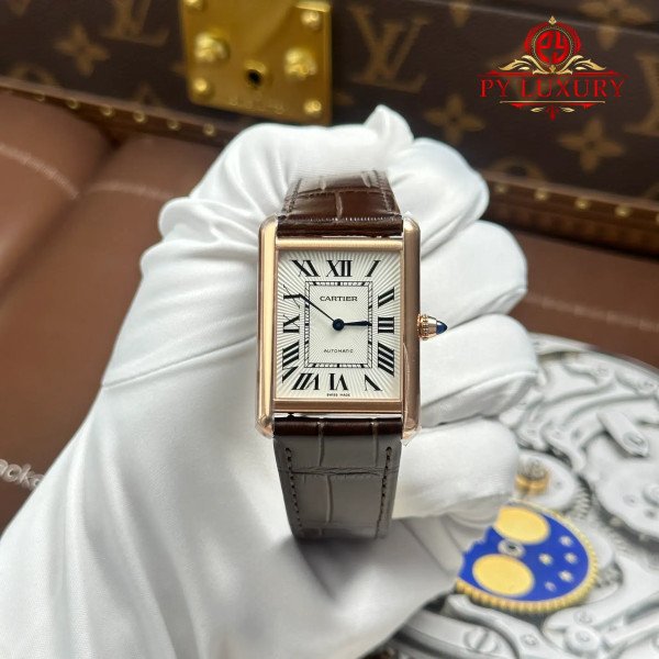 Cartier Tank Louis WGTA0346 Rose Gold Large Model Silver Dial Leather Strap Best Replica AF 38.1mm x 27.75mm