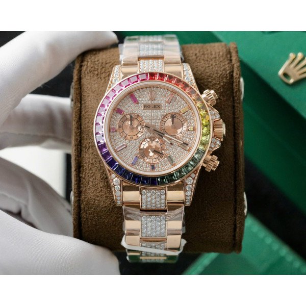 Rolex Daytona Rainbow 116595RBOW Full Diamond 18K Gold Wrapped Custom Moissanite Best Replica 40mm