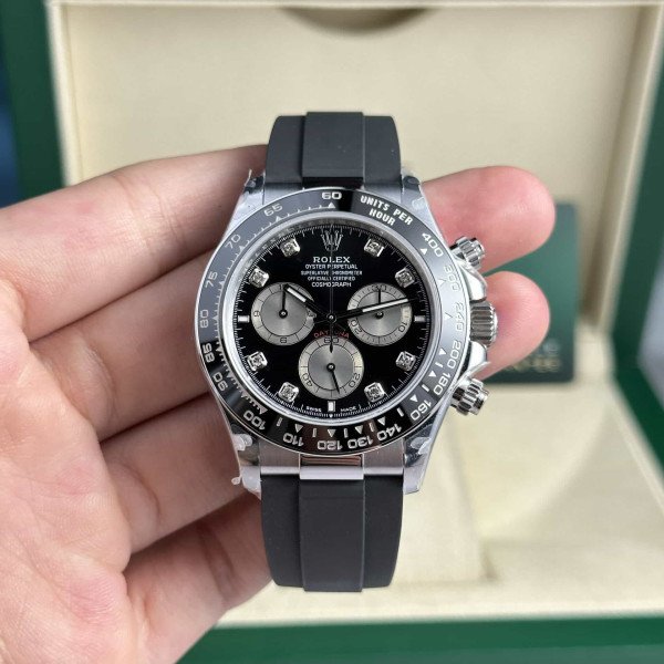 Rolex Daytona 126519LN-0004 Bright Black & Steel Diamond Dial Oysterflex 155g Super Clone QF 40mm