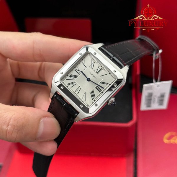Cartier Santos Dumont Steel Extra Large Model Silver Dial Leather Strap Replica 46.6 mm x 33.9 mm