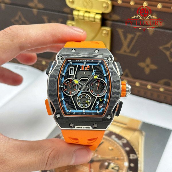Richard Mille RM65-01 McLaren Chronograph Carbon Fiber Skeleton Dial Rubber Strap Best Replica 44.5mm x 49.9mm