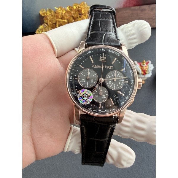 Audemars Piguet Code 11.59 Chronograph 26393OR Rose Gold Black Dial Leather Strap 1:1 Best Replica APSF 41mm