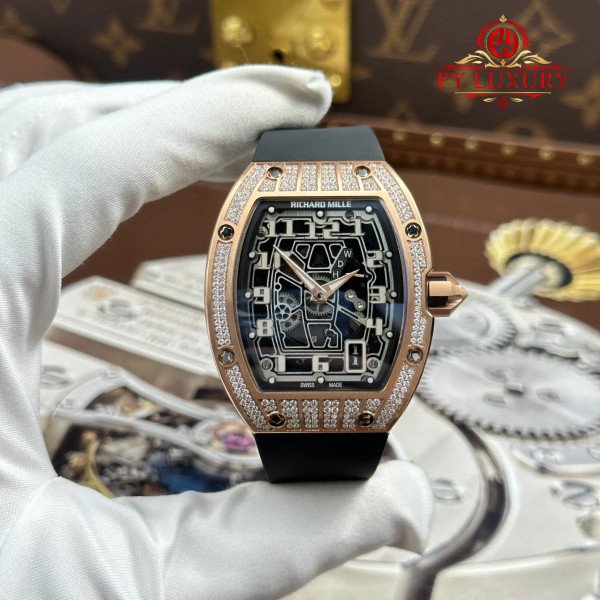 Richard Mille RM67-01 Rose Gold Extra-Flat Med-set Moissanite Diamonds Best Replica 38.7mm x 47.5mm