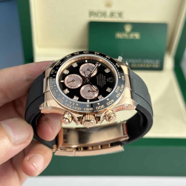 Rolex Daytona 126515LN-0004 Rose Gold Bright Black & Sundust Diamond Dial Oysterflex 155g Super Clone 40mm