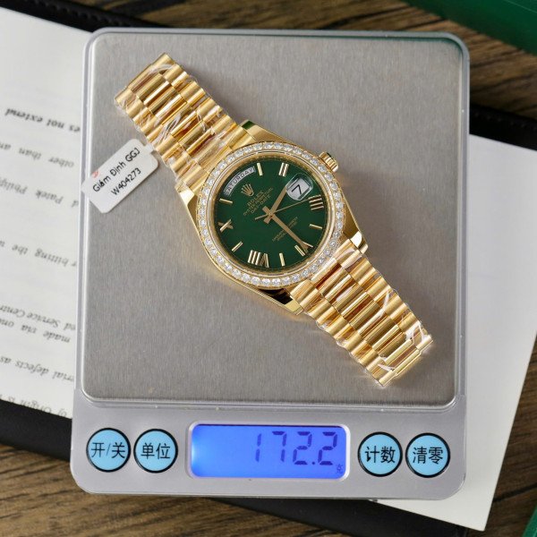 Rolex Day-Date 228348RBR Pastello Green Dial 18k Gold Wrapped Moissanite Bezel 1:1 Replica GMF V3 40mm