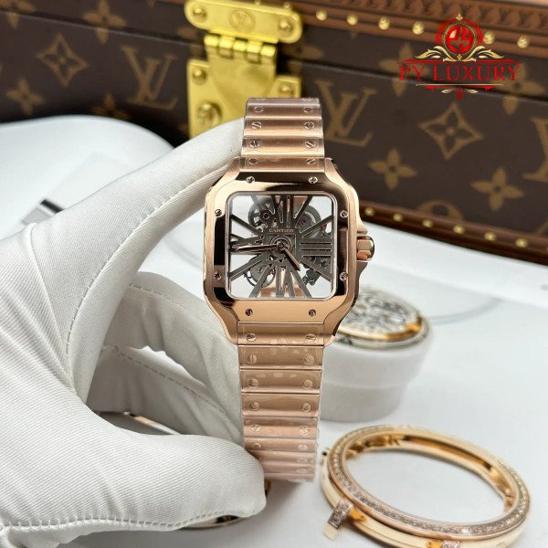 Cartier Santos Skeleton WHSA0016 Large Model Rose Gold Super Clone 39.8mm