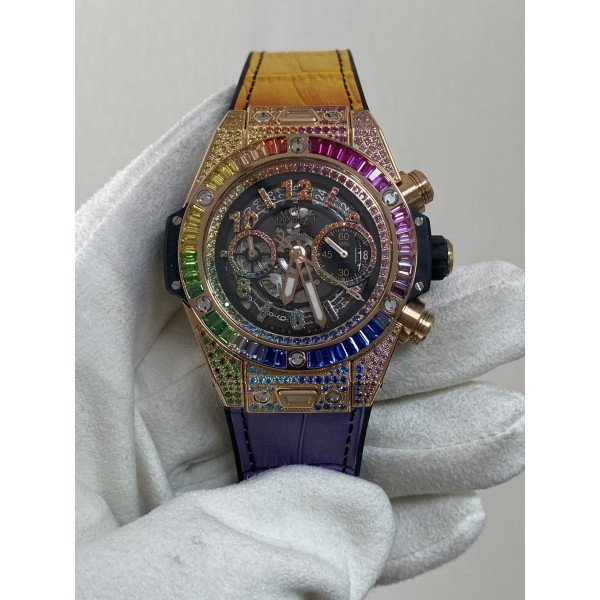 Hublot Big Bang Unico King Gold Rainbow Leather Strap Best Replica ZF 45mm