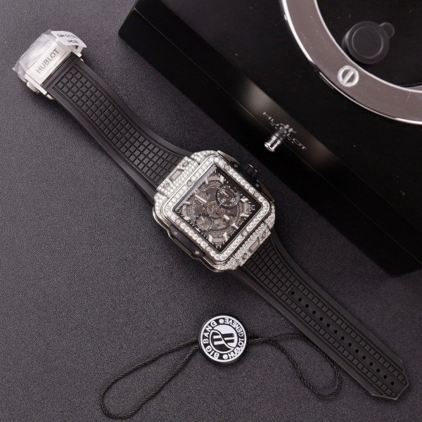 Hublot Square Bang Titanium Iced Out Moissanite Top Quality Replica 42mm