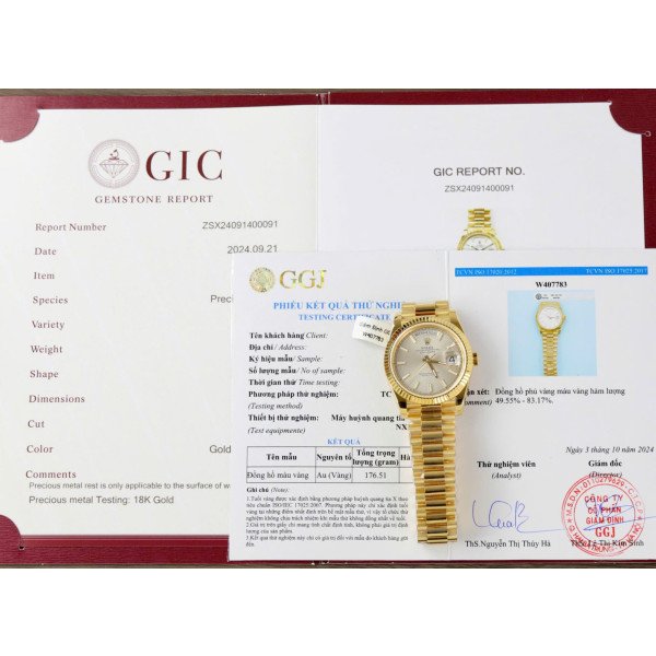 Rolex Day Date 228238-0008 Silver Diagonal Motif Stick Dial 18K Gold Wrapped Best Replica V3 GMF 40mm
