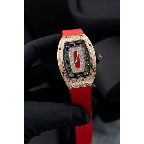 Richard Mille RM07-01 Lady Rose Gold Diamonds Jasper Dial Rubber Strap 1:1 Super Clone ZF 45.32 x 32.3mm