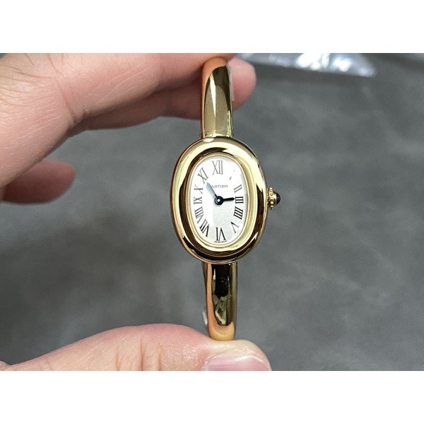 Cartier Baignoire de Cartier Yellow Gold Silver Dial Mini Model Best Replica (Wrist Size 15, 16, 17cm)