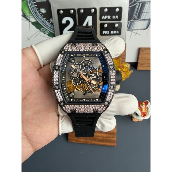 Richard Mille RM055 Rose Gold Custom Carbon TPT CVD Diamond Vaucher Movement 42.7mm x 49.9mm