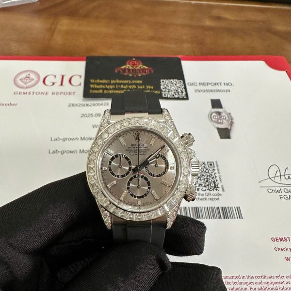 Rolex Daytona 126539TBR-0002 Steel Diamond-set Dial Custom Moissanite Oysterflex Super Clone 40mm