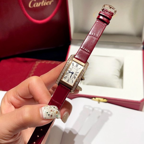 Cartier Tank Américaine WJTA0059 Rose Gold Silver Dial Stone-set Bezel Small Model Best Replica 35.4 mm x 19.4 mm