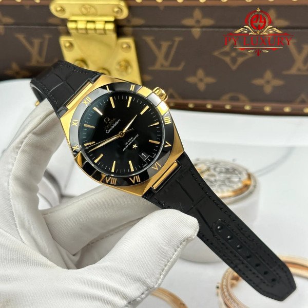 Omega Constellation 131.63.41.21.01.001 Yellow Gold Black Dial Leather Strap Best Replica 41mm