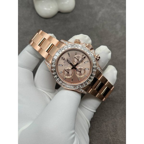 Rolex Daytona 126595TBR-0001 Sundust Diamond-set Dial Custom Made 18K Solid Pink Gold Baguette Diamonds 40mm