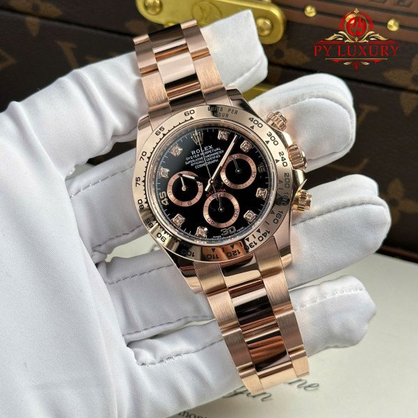 Rolex Daytona 116505-0015 Black Diamond-set Dial 18K Rose Gold Wrapped Oyster Bracelet 1:1 Super Clone 40mm