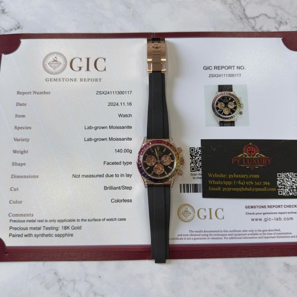 Rolex Daytona Rainbow 18K Rose Gold Wrapped Custom Moissanite & Synthetic Sapphire Rubber Strap Super Clone 40mm