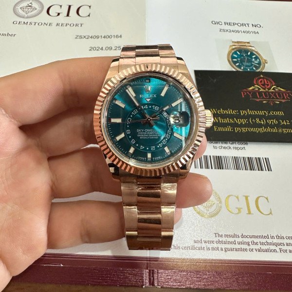 Rolex Sky-Dweller 336935 Blue-Green Index Dial 18K Gold Wrapped Oyster Bracelet Best Replica 42mm