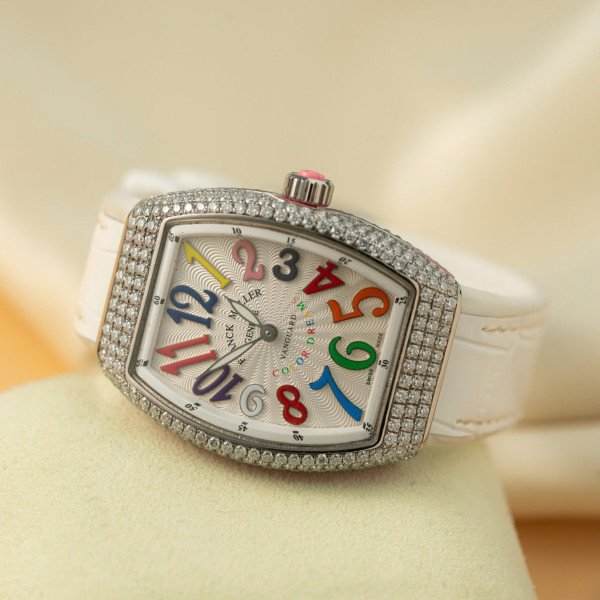 Franck Muller Vanguard V32 QZ.BLC Color Dream White Dial Custom Moissanite Best Replica ABF 32mm