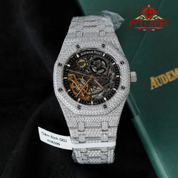 Audemars Piguet Royal Oak Openworked Skeleton Dial Iced Out Moissanite Best Replica THB 41mm
